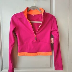 Free People Movement Hot Pink Orange Half-Zip Pullover Crop Top XS NWT